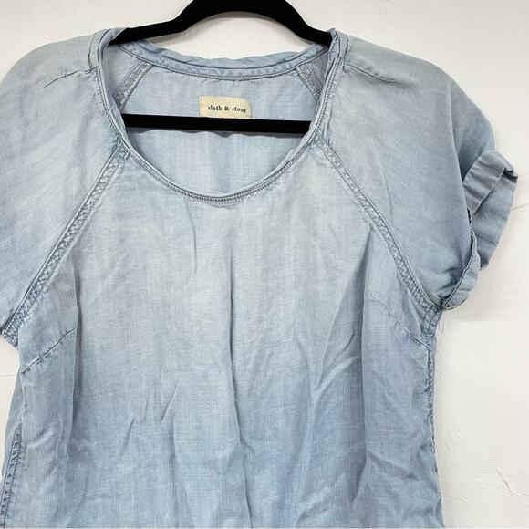 Cloth & Stone Chambray Short Sleeve Womens Blouse S Boho Beachy Coastal Cowboy - Picture 2 of 9